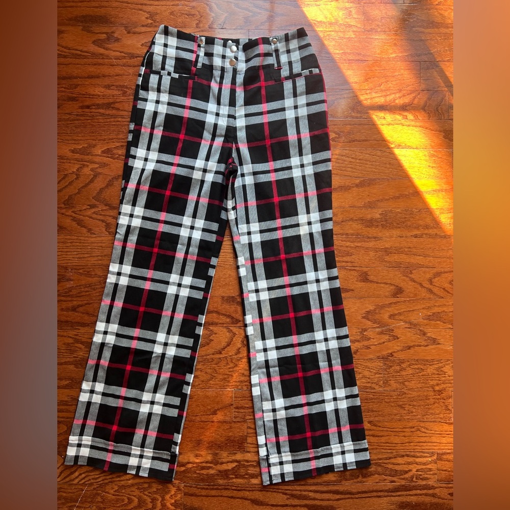 New York & Company Black White and Red Plaid Trousers